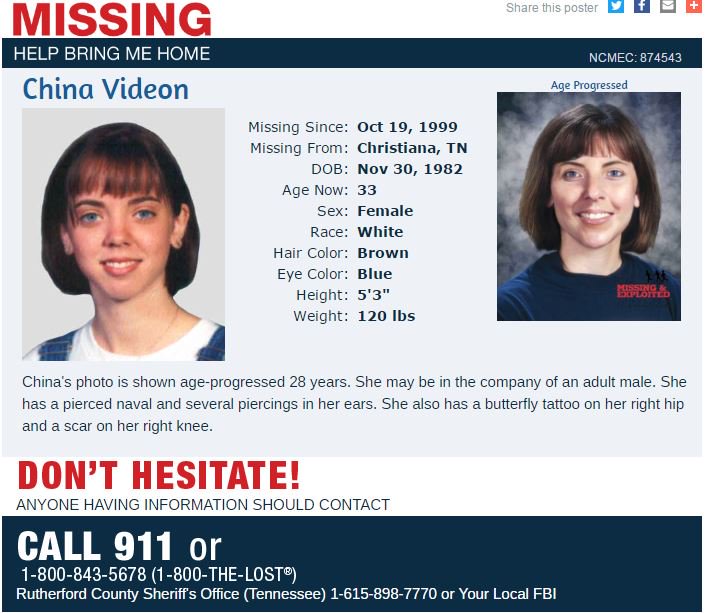 China Videon missing person flyer
