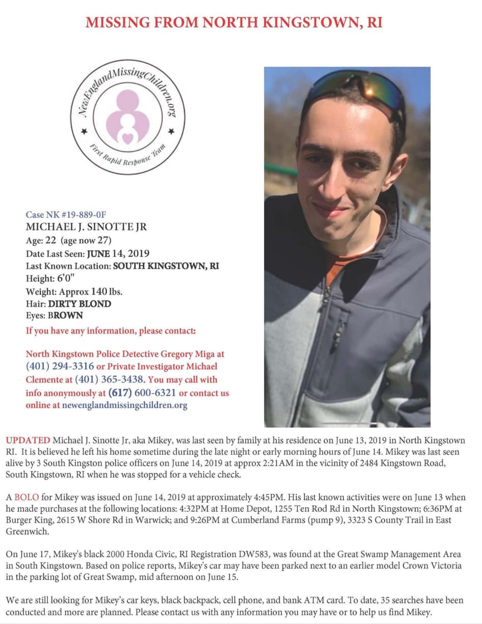 Michael Sinotte Jr missing person flyer
