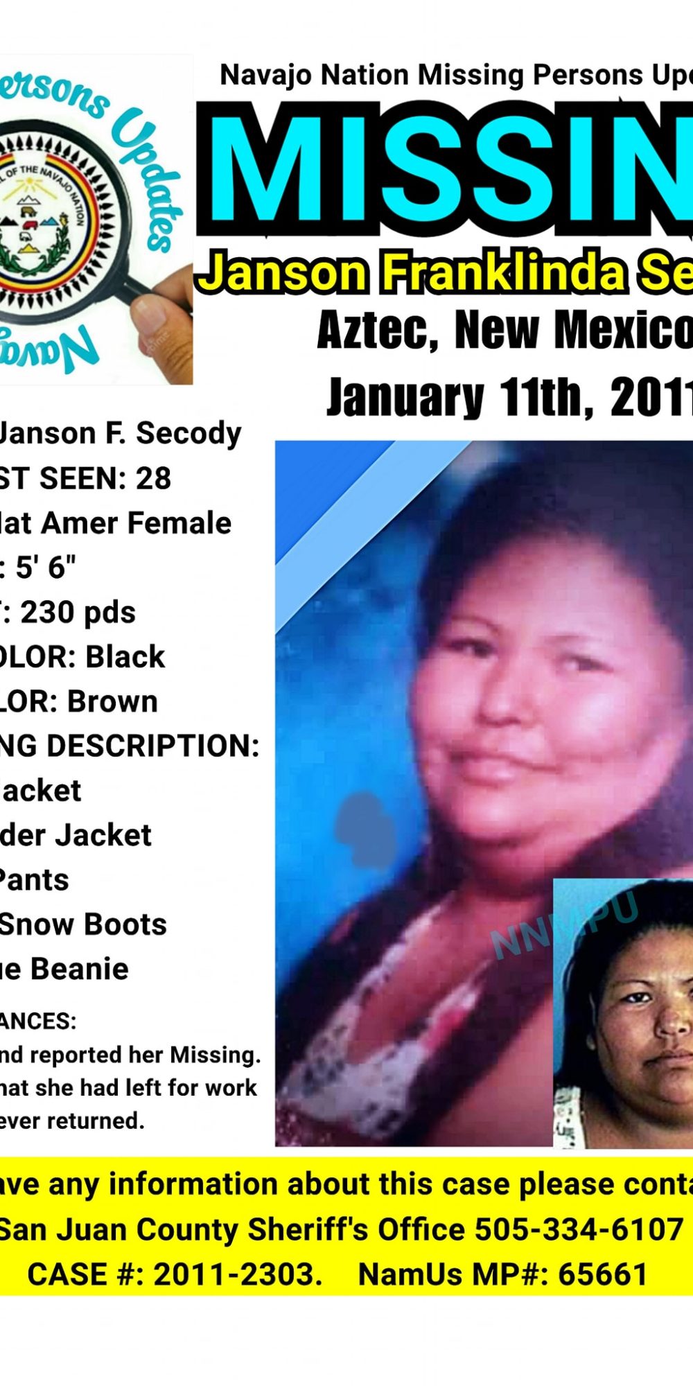 Janson Secody missing person flyer