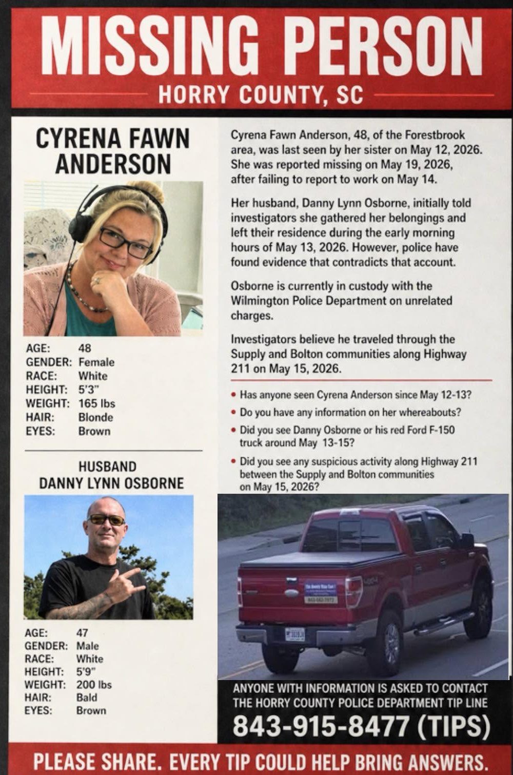 Cyrena Anderson missing person flyer