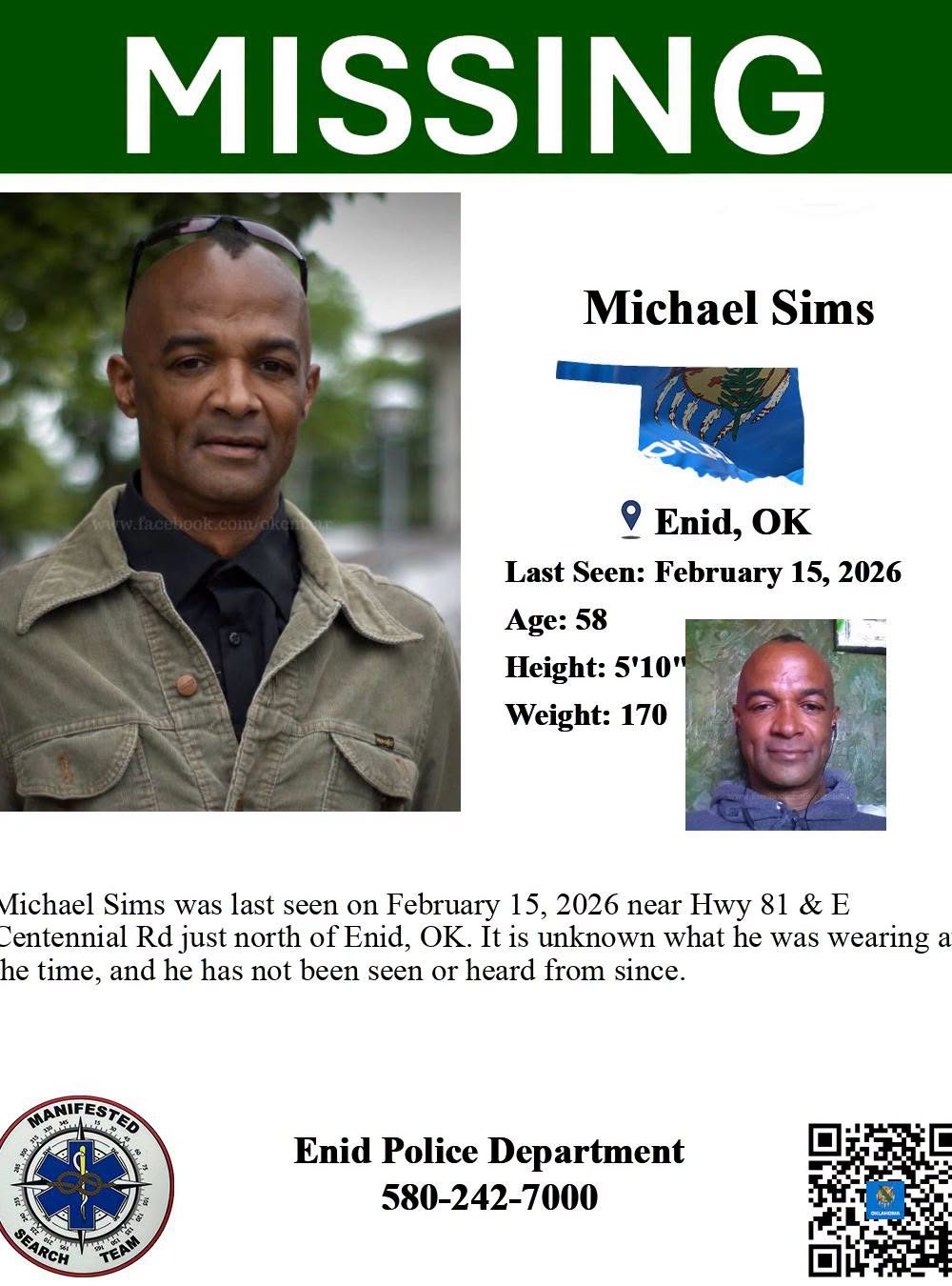 Michael Sims missing person flyer